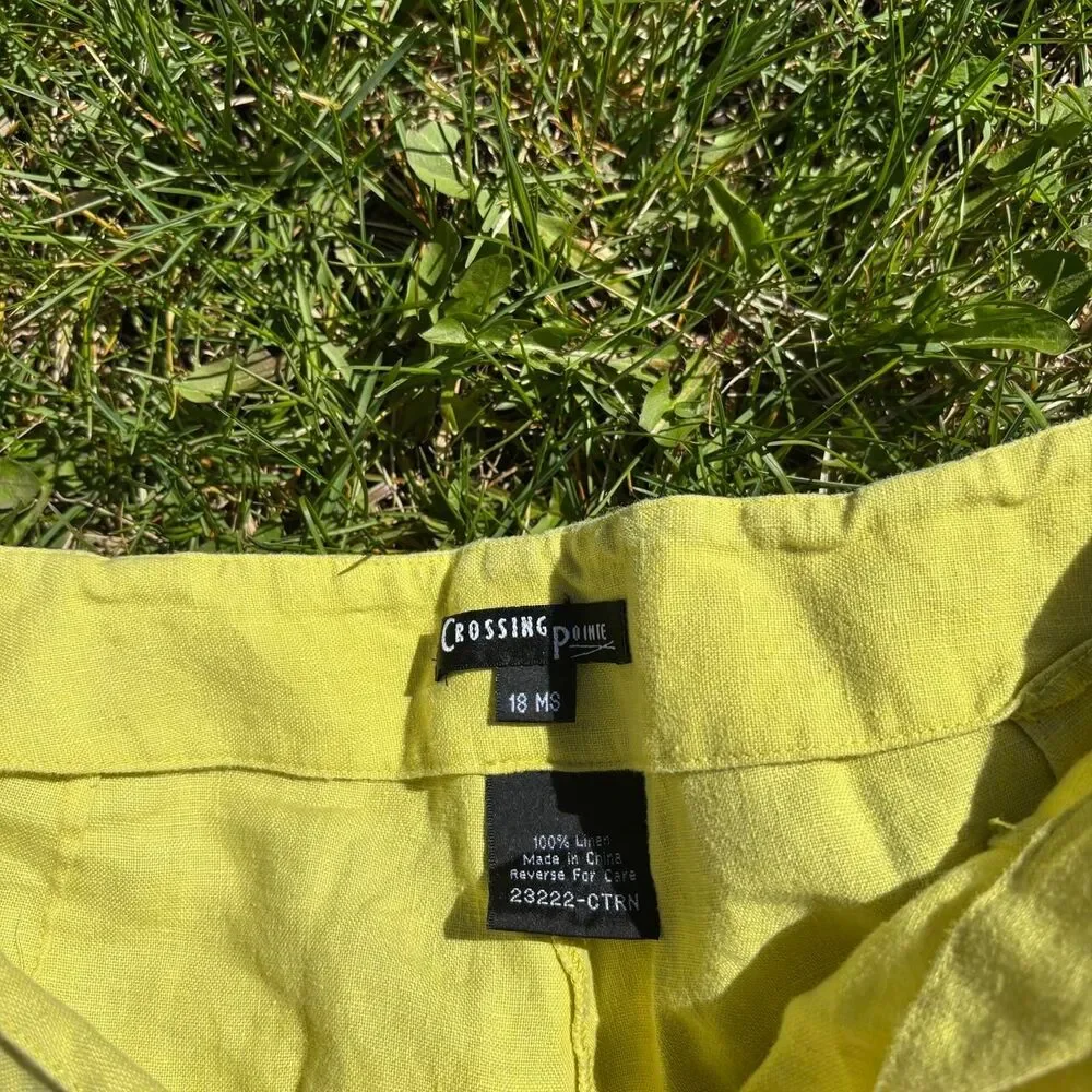 Vintage Yellow Linen Tailored Cropped Pants Size 18W